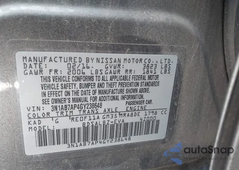 2016 Nissan Sentra S from USA, damaged, VIN 3N1AB7AP4GY238648